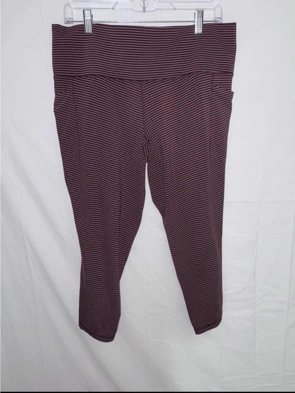 Athleta Maroon and Black Striped High-Rise Leggings